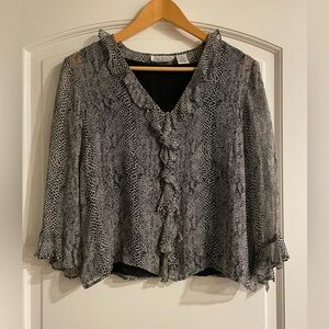 Silk Ruffled Snake Print Blouse